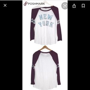 VS Pink Sequin New York Bling baseball Tee